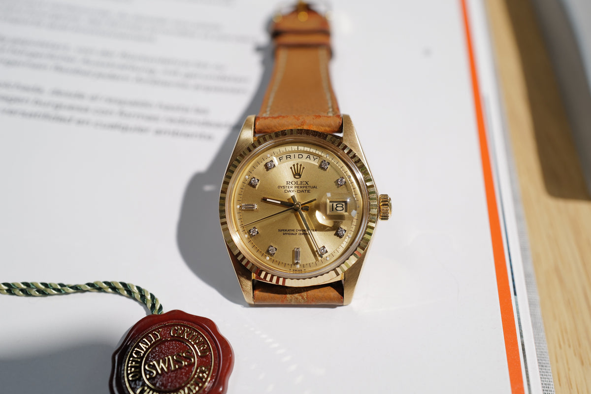 Rolex Day-Date 1803 in Yellow Gold with Original Diamond-Set Champagne Dial – Circa 1976
