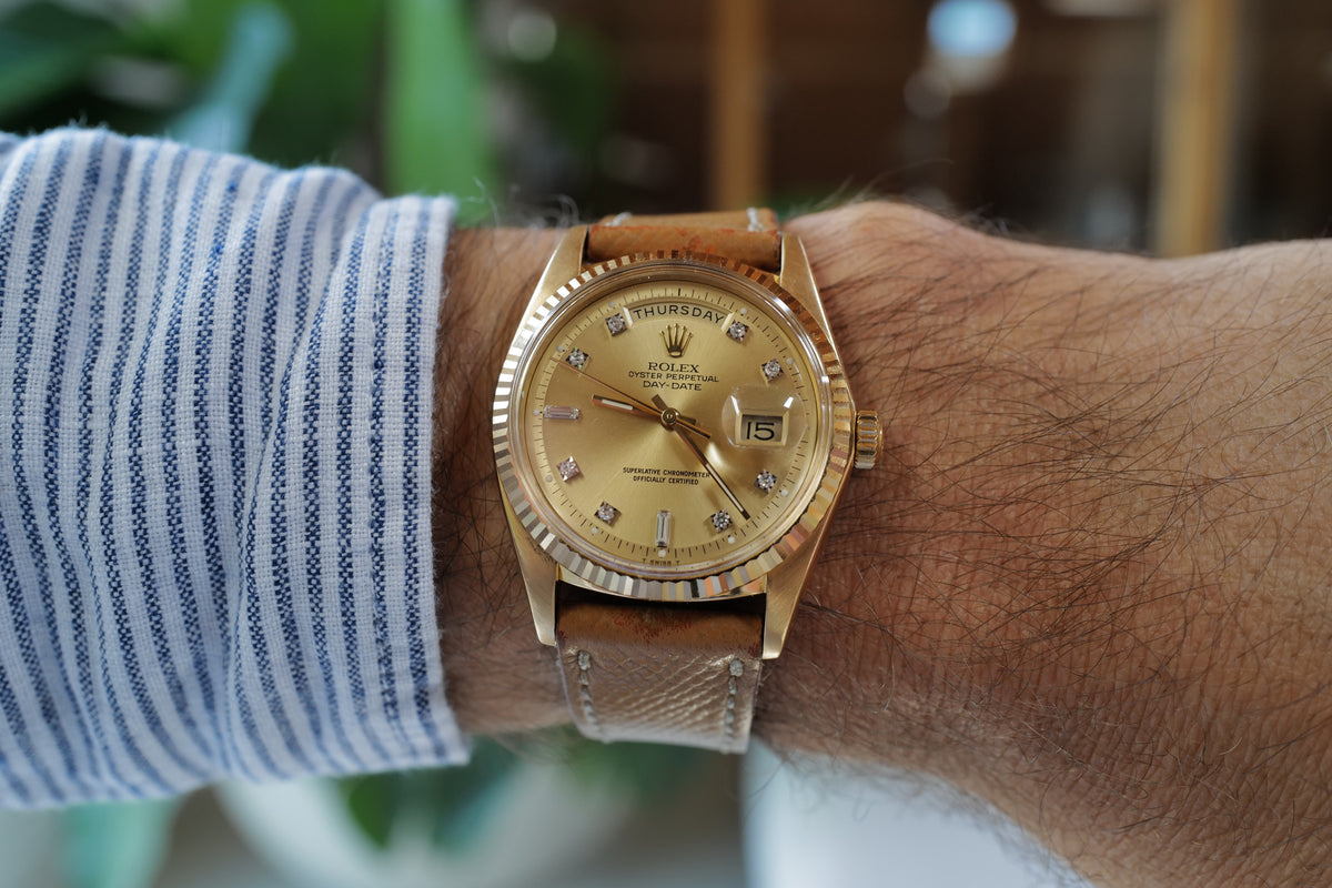 Rolex Day-Date 1803 in Yellow Gold with Original Diamond-Set Champagne Dial – Circa 1976