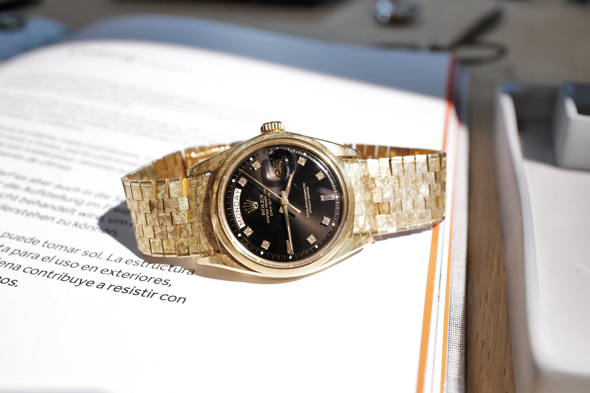 Rolex Day-Date Ref. 1806 ‘Florentine’ – Rare Black Sunburst Diamond Dial
