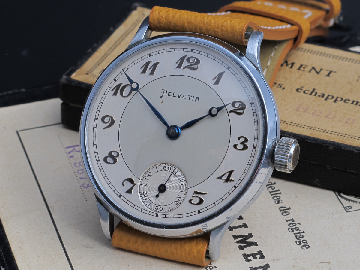 Big oversize(40mm) Helevita with beautiful 2 tone dial with applied Breguet numerals