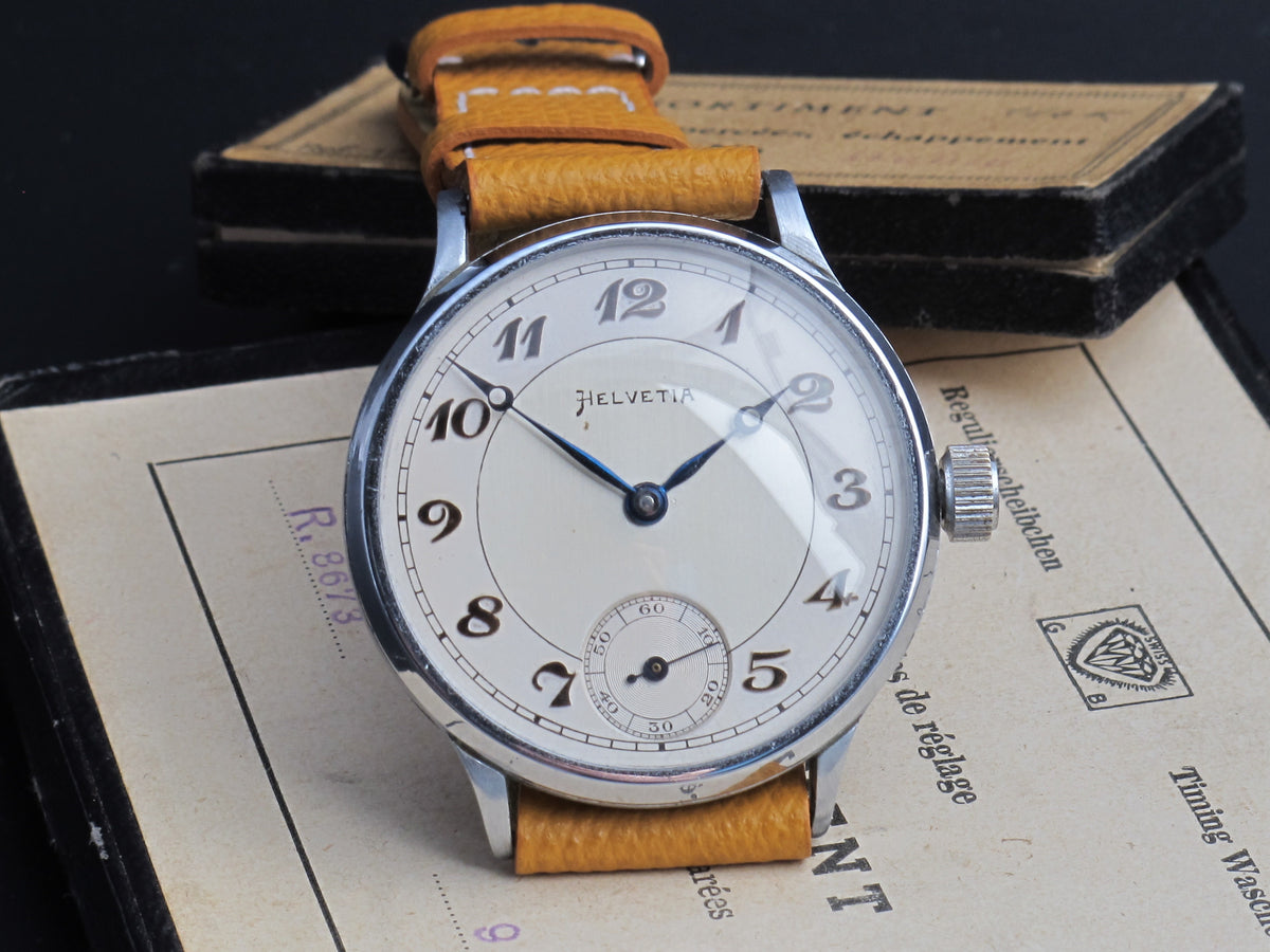 Big oversize(40mm) Helevita with beautiful 2 tone dial with applied Breguet numerals