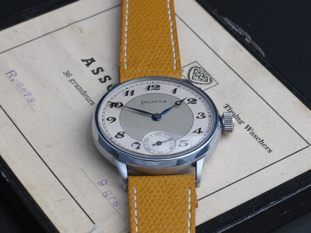 Big oversize(40mm) Helevita with beautiful 2 tone dial with applied Breguet numerals