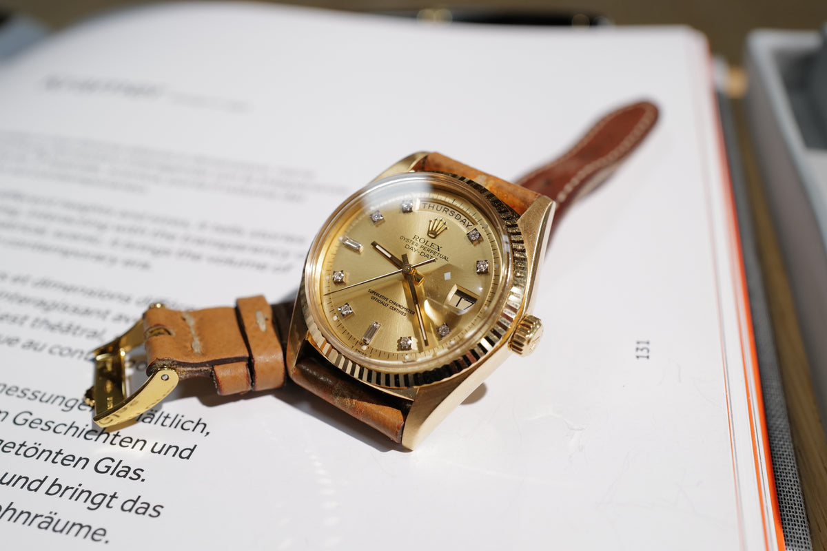 Rolex Day-Date 1803 in Yellow Gold with Original Diamond-Set Champagne Dial – Circa 1976