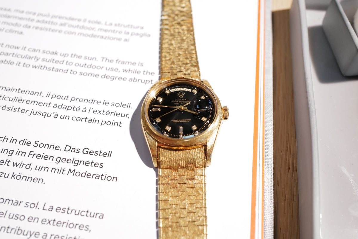 Rolex Day-Date Ref. 1806 ‘Florentine’ – Rare Black Sunburst Diamond Dial