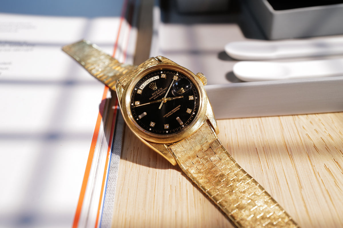 Rolex Day-Date Ref. 1806 ‘Florentine’ – Rare Black Sunburst Diamond Dial