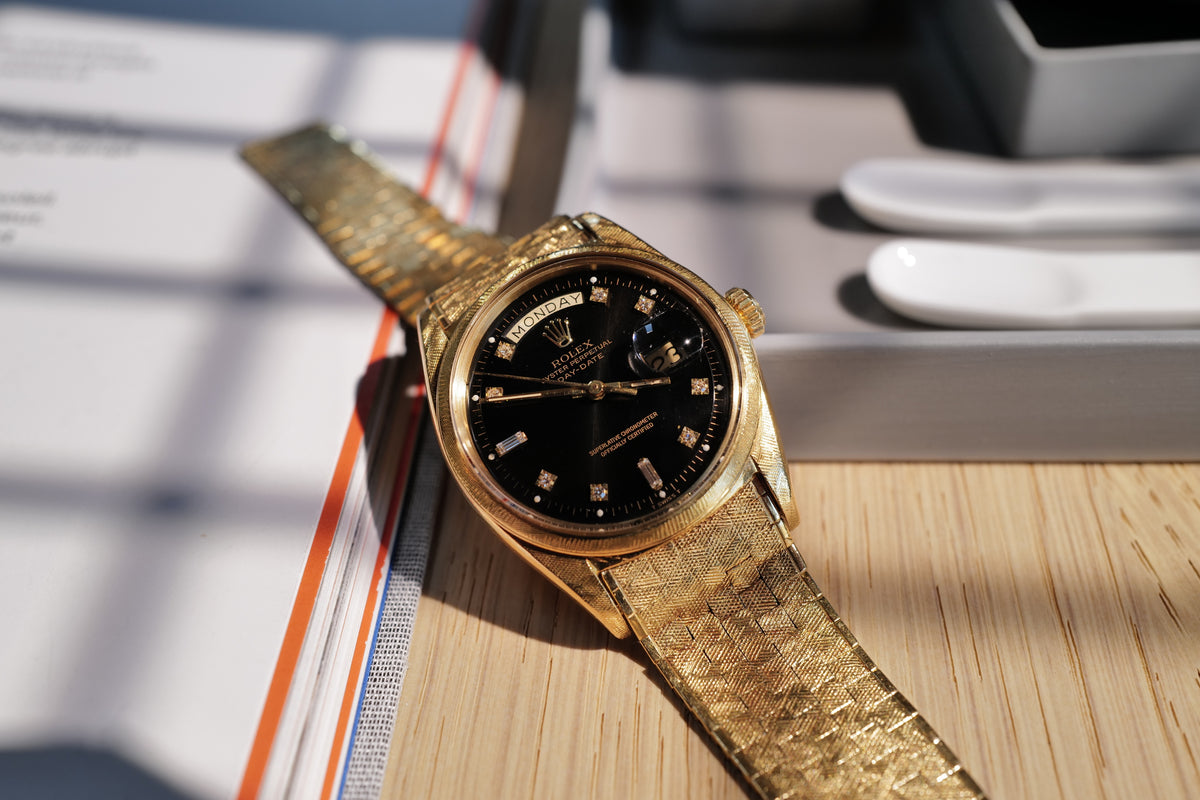 Rolex Day-Date Ref. 1806 ‘Florentine’ – Rare Black Sunburst Diamond Dial