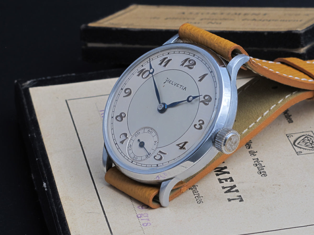 Big oversize(40mm) Helevita with beautiful 2 tone dial with applied Breguet numerals