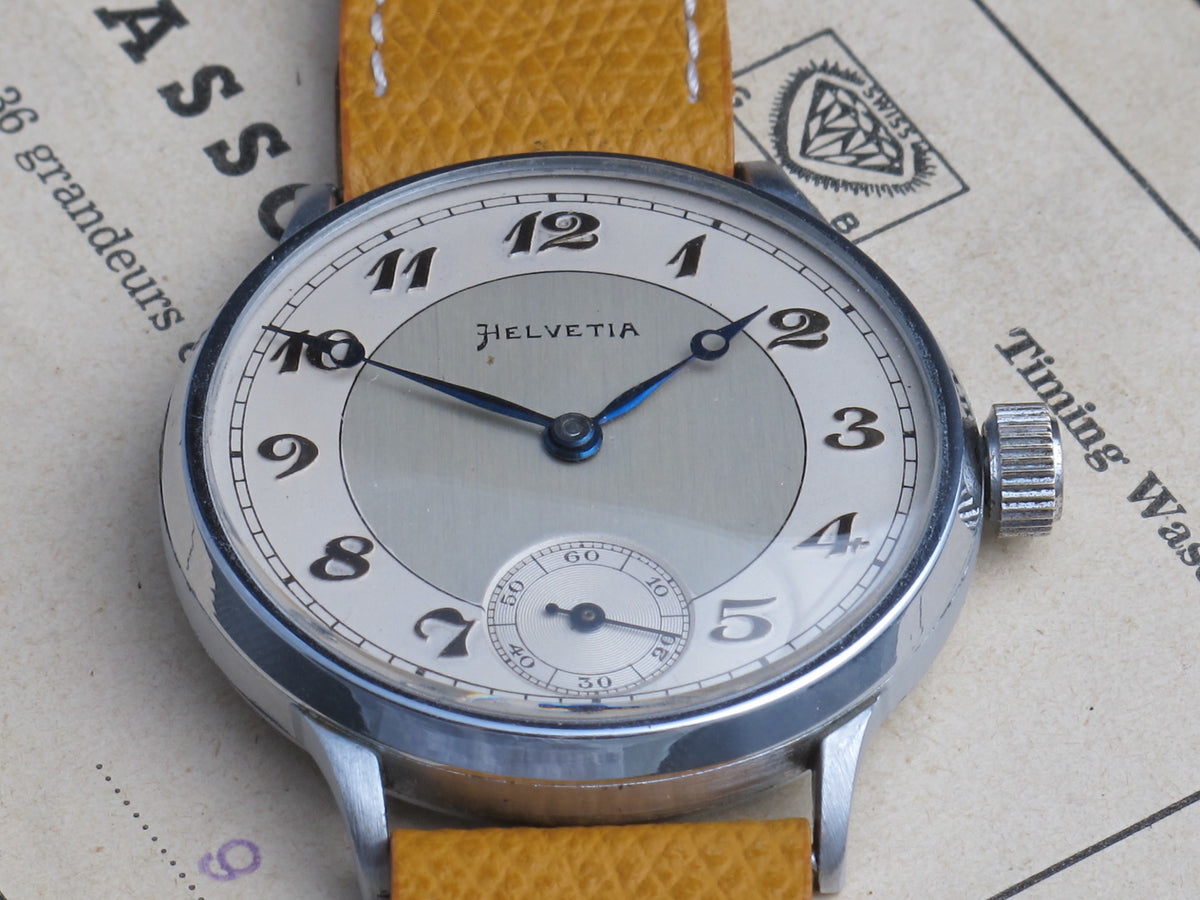 Big oversize(40mm) Helevita with beautiful 2 tone dial with applied Breguet numerals